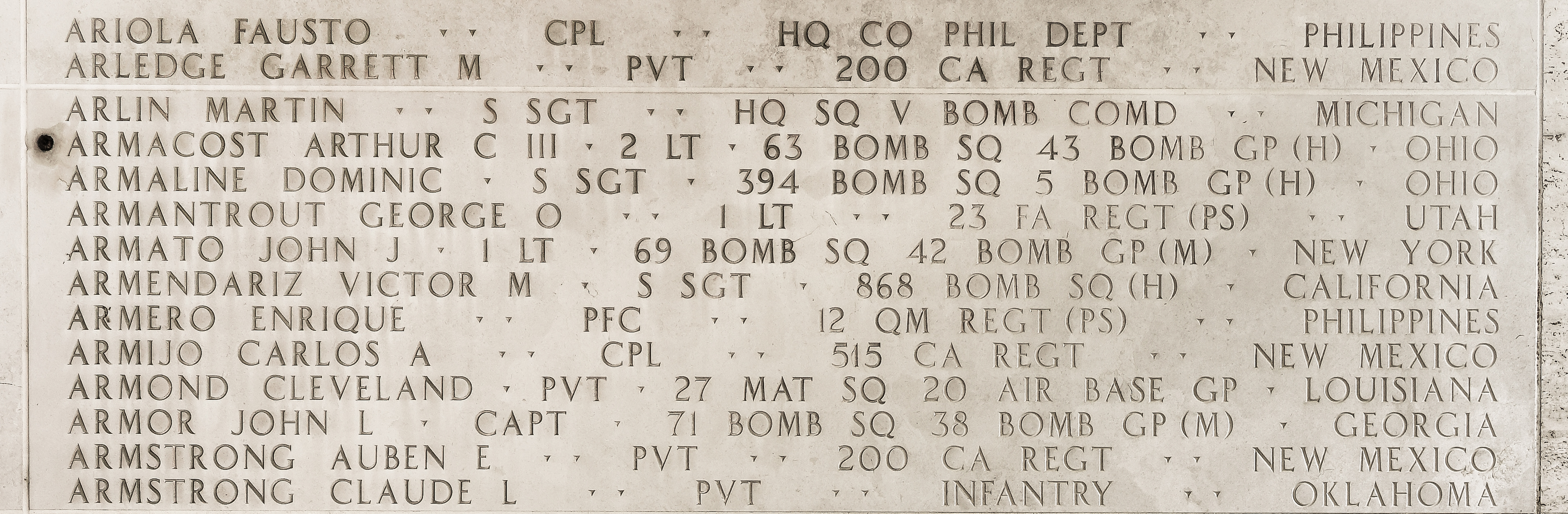 Arthur C. Armacost, Second Lieutenant